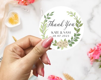 Wedding Thank You Label Favours - Rustic, Wreath, Personalised Stickers, Thank You Favours, Wedding Stickers, Wedding Favours, Gift Tags