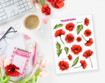 Red Poppy Stickers, Veterans, ANZAC, Remembrance Planner Stickers  - For Planners, Bullet Journals, Scrapbooks, Junk Journals