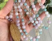 Raise your Vibration and Let Go Healing Mala, Kunzite, Citrine, Moonstone, Amazonite, 108 Bead Mala, Mala Beads, Mala Necklace