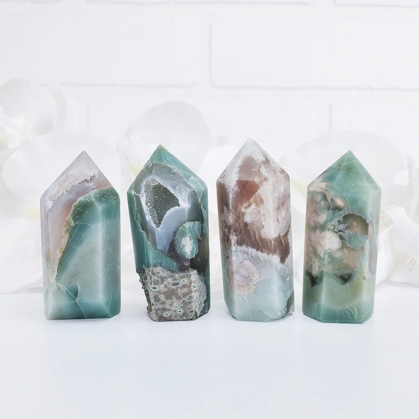 Natural Blue Flower Agate Towers
