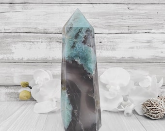 Rare XL Natural Blue Flower Agate Tower