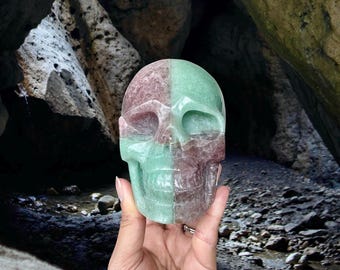 Green Aventurine + Strawberry Quartz Checker Skull