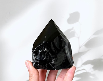 Rough Black Obsidian Point (top polished, cut base)