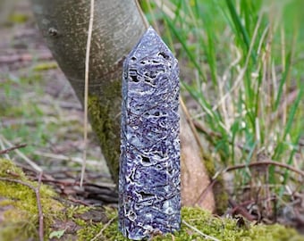 XL Natural Purple Sphalerite Tower with Druzy Caves