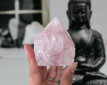 Rough Rose Quartz Angel Aura Point (top polished, cut base)