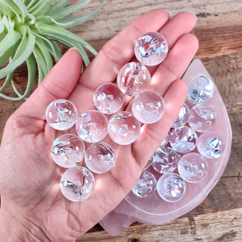 Rainbow Clear Quartz Sphere, Aura Quartz Mini Sphere, Clear Quartz
