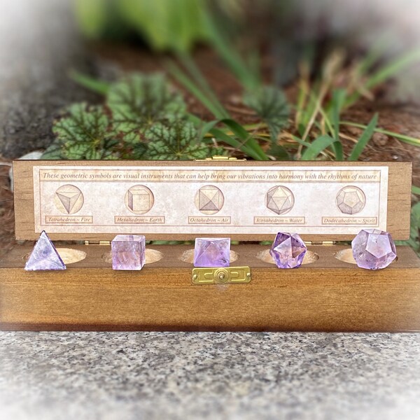 Amethyst Sacred Geometry Platonic Solids Set (5 pc), Crystal Healing, Crystals and Stones, Energy Crystals, Peace, Balance, Spirituality