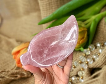 Rose Quartz Crystal Bowl -Leaf