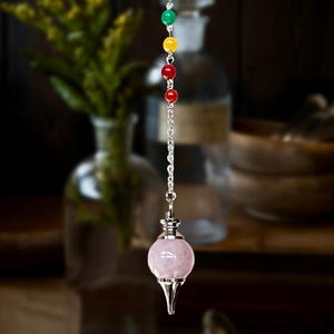 Pêndulo de chakra em forma de lágrima de quartzo rosa, pulseira de quartzo rosa, colar de quartzo rosa, adivinhação, radiestesia, pulseira de pêndulo de chakra