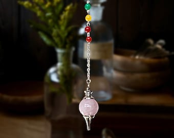 Rose Quartz Teardrop Chakra Pendulum