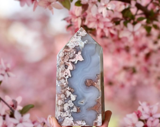 Featured listing image: Rare AAA Grade Pink/Green/Red Flower Agate Tower