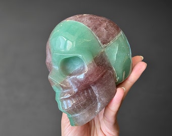 Green Aventurine + Strawberry Quartz Checker Skull