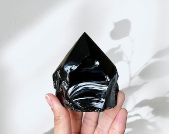 Rough Black Obsidian Point (top polished, cut base)
