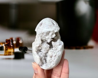 White Agate Egg w/Druzy