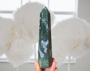 Moss Agate Tower with Druzy