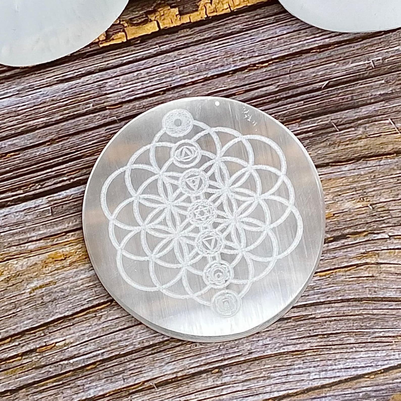 Engraved Selenite Charging Plate Chakra Crystal Grid Etsy