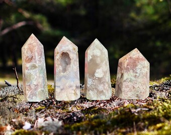 Natural Pink Flower Agate Towers