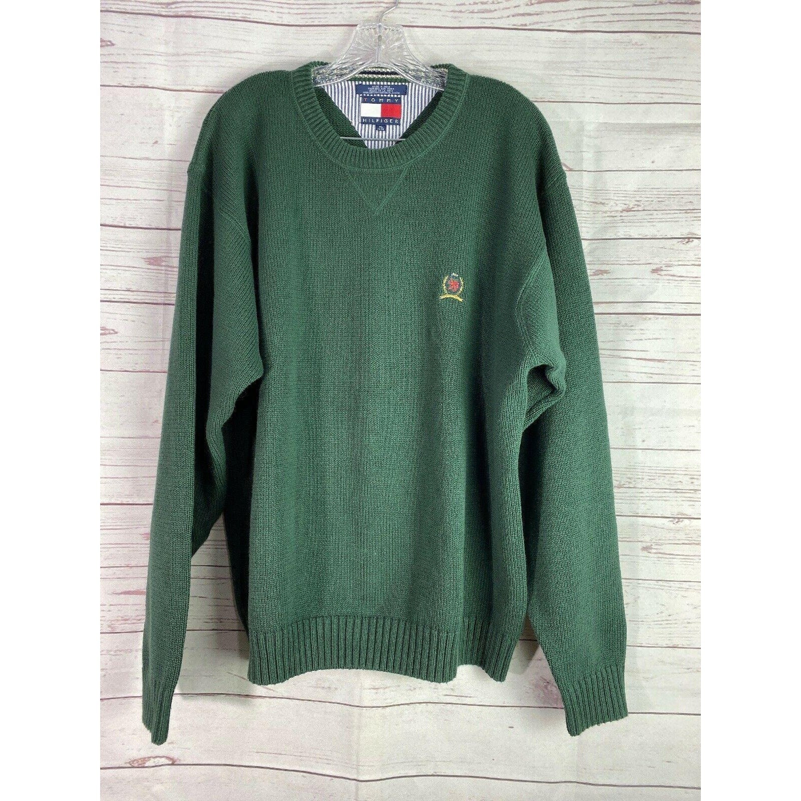 Vtg TOMMY HILFIGER Men's Crewneck Green Sweater Sz XL 100 Etsy