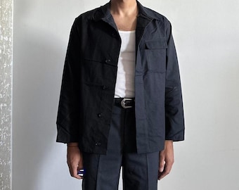 1940s French Black Moleskin Workwear Chore Jacket Coat Le Salvetat