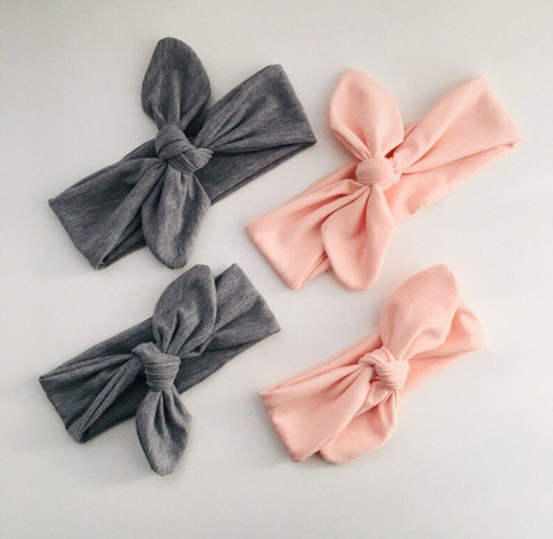Four Mother/'S daughter/'s Baby Headband Hairband set In Salmon and grey