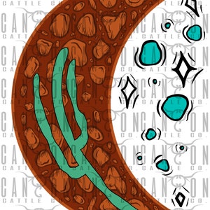 stone turquoise cactus moon, western, punchy, png, instant download, sublimation design