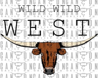 wild Wild West, longhorn, cow, steer, western, punchy, png, instant download, sublimation design