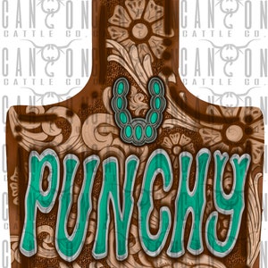 punchy turquoise tooled leather cow tag, western, punchy, png, instant download, sublimation design