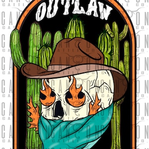 outlaw skull, cactus, western, western grunge, png, instant download, sublimation design