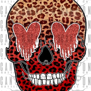 leopard Valentine&#39;s Day glitter heart eyed skull, valentine&#39;s day, western, punchy, retro, png, instant download, sublimation design