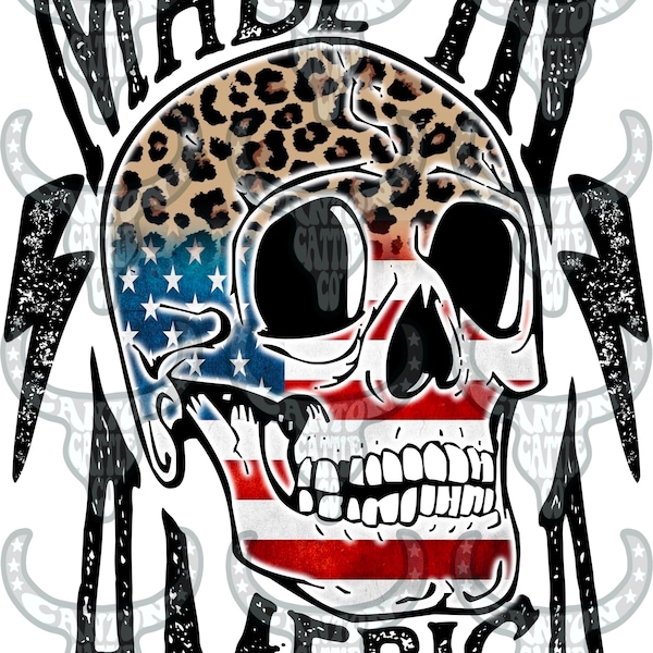 made in America, 4th of July, skull, American flag, leopard, USA, western, lightning, retro, png, instant download, sublimation design