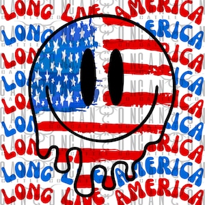long live America drip smiley, retro, vintage, usa, American, American flag, 4th of July, western, png, instant download, sublimation design