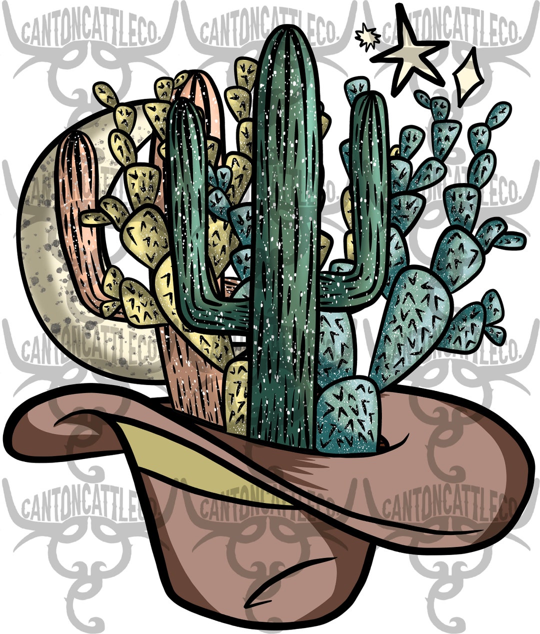 Cowboy Hat Cactus Desert, Western, Punchy, Retro, Png