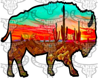 Wild West Bison, Desert, Cactus, Western, Punchy, PNG, INSTANT DOWNLOAD, Sublimation File