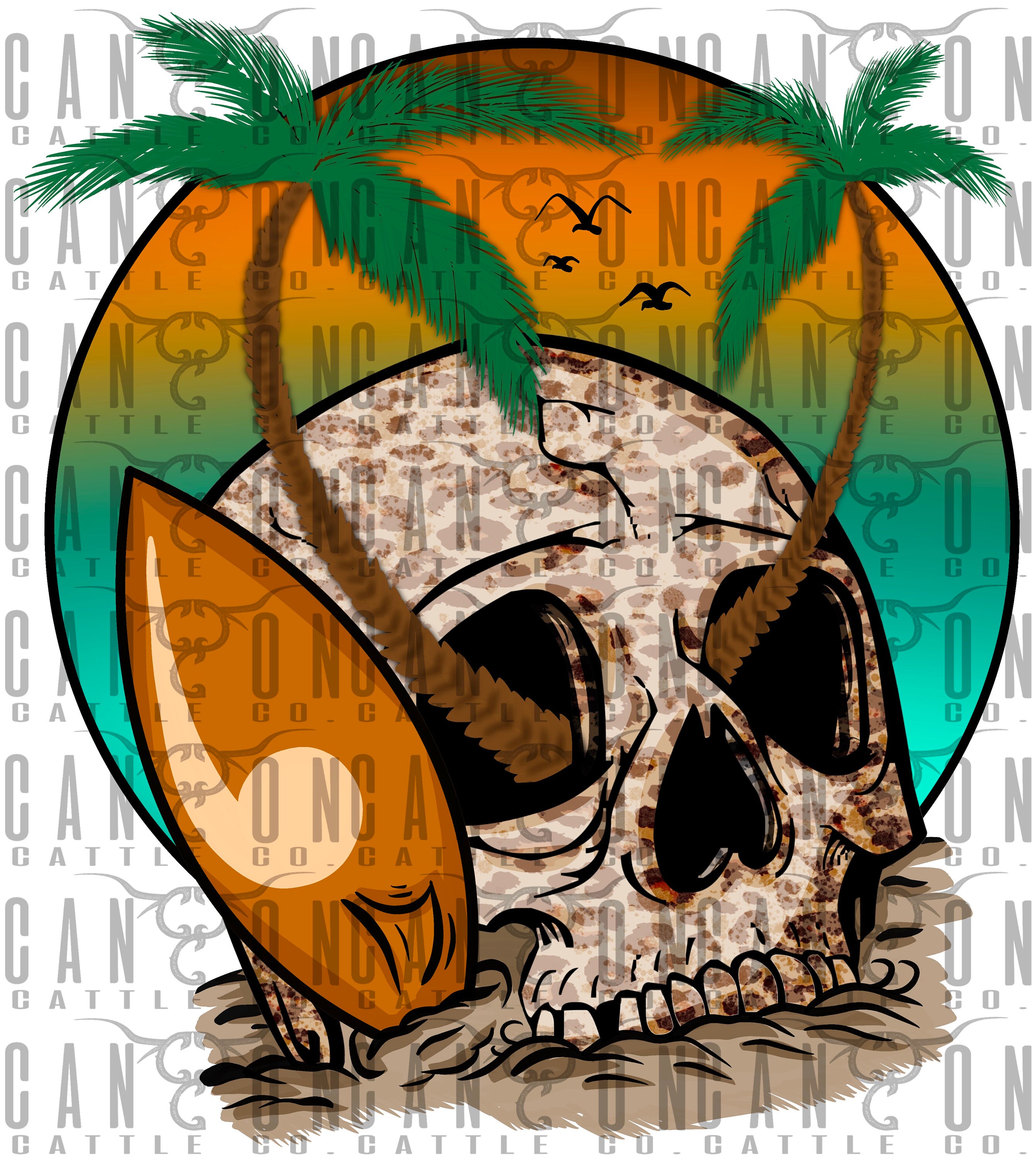 Beach Skull, Palm Trees, Summer, Leopard, Grunge, Punk, Png
