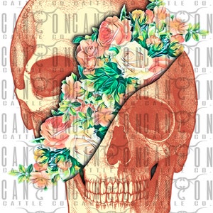 Valentine&#39;s Day skull with roses, Valentine&#39;s Day, retro, png, instant download, sublimation design