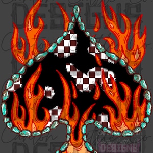 Spade of fire, western, yallternative, alternative, grunge, 8 ball, checkered, turquoise, dtf sublimation PNG INSTANT DOWNLOAD