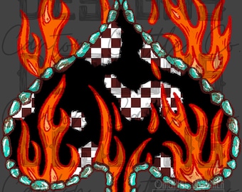 Spade of fire, western, yallternative, alternative, grunge, 8 ball, checkered, turquoise, dtf sublimation PNG INSTANT DOWNLOAD