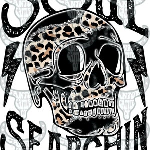 soul searchin, skull, western, retro, punchy, leopard, lightning bolts, png, instant download, sublimation file