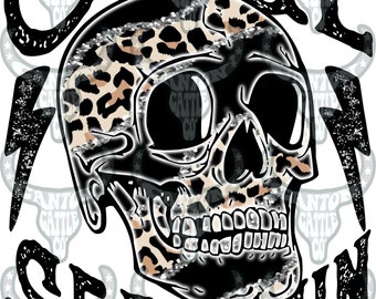 soul searchin, skull, western, retro, punchy, leopard, lightning bolts, png, instant download, sublimation file