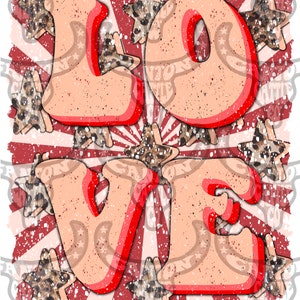 Retro Amor Valentines Día, Estrellas de Leopard, PNG, DESCARGA INSTANT, Archivo de Sublimación