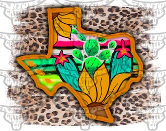 State of Texas, Leopard, Serape, Cactus, Sunflowers, Western, Punchy, PNG, INSTANT DOWNLOAD, Sublimation File