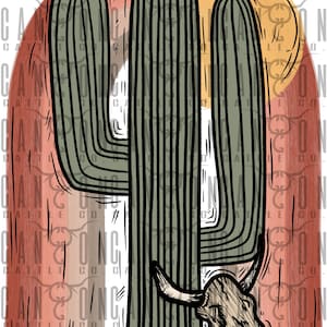 boho rainbow cactus with bull skull, western, punchy, png, instant download, sublimation design