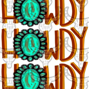 Howdy Turquoise Embellishment Trio,PNG, INSTANT DOWNLOAD, Punchy, Western, Sublimation File