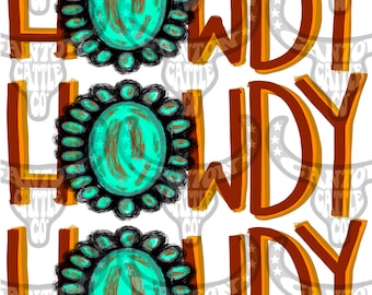 Howdy Turquoise Embellishment Trio,PNG, INSTANT DOWNLOAD, Punchy, Western, Sublimation File