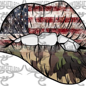 Amerikanische Flagge und Camo Lippen, beißende Lippen, retro, Land, png, direkter Download, Sublimation Design