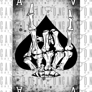 skeleton punk poker card, rock and roll, asso, grunge, png, download istantaneo, sublimazione design