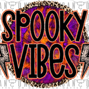 spooky vibes, leopard, lightning, retro, halloween, tie dye, vintage, png, instant download, sublimation design