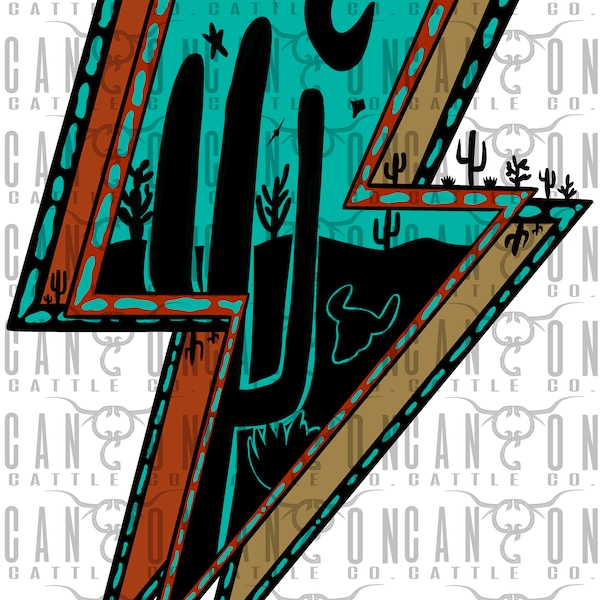 desert turquoise lightning bolt, western, png, instant download, sublimation design