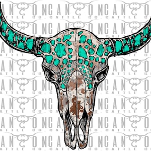 cow print turquoise longhorn cow skull, western, westerner grunge, punchy, png, instant download, sublimation design