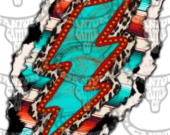 Punchy Lightning Bolt, Turquoise, Leopard, Cowhide, Serape, Western, Western Grunge, PNG, INSTANT DOWNLOAD, Sublimation File